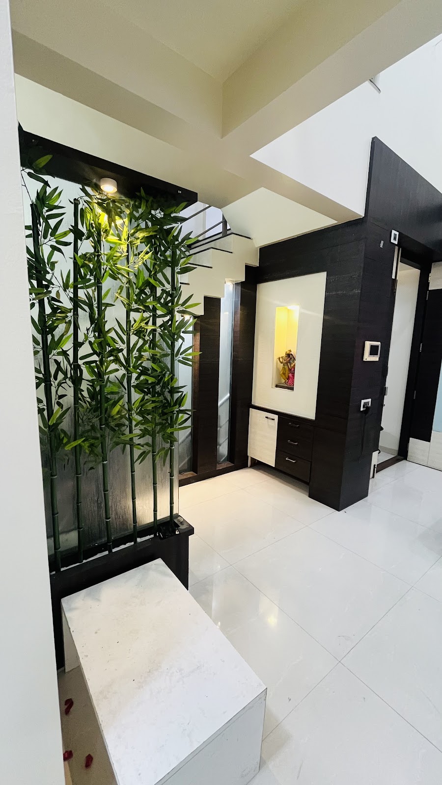 Entrance Foyer with Bamboo Planter & Italian Marble Flooring