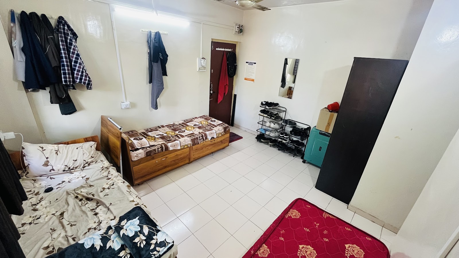 Overhead Angle of Room showing Cots, Clothes Hangers & Wardrobe